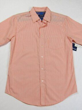 Basic Editions Mens Small Short Sleeve Button Down Shirt Orange Pinstripe NWT